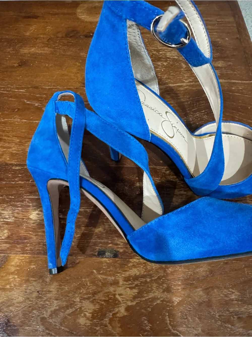 Jessica Simpson Cobalt Blue Suede Pointed-Toe Ankle-Strap Heels